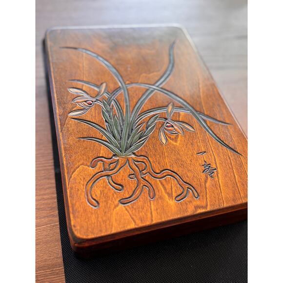 Vintage Japan Hand-Carved Art Wooden Box – Signed, Natural Wood, Urushi Finish - Picture 2 of 15